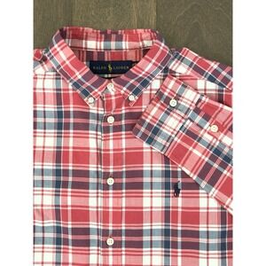 Polo Ralph Lauren Boys Red Plaid Button Down Shirt Size XL Natural Stretch (L/S)